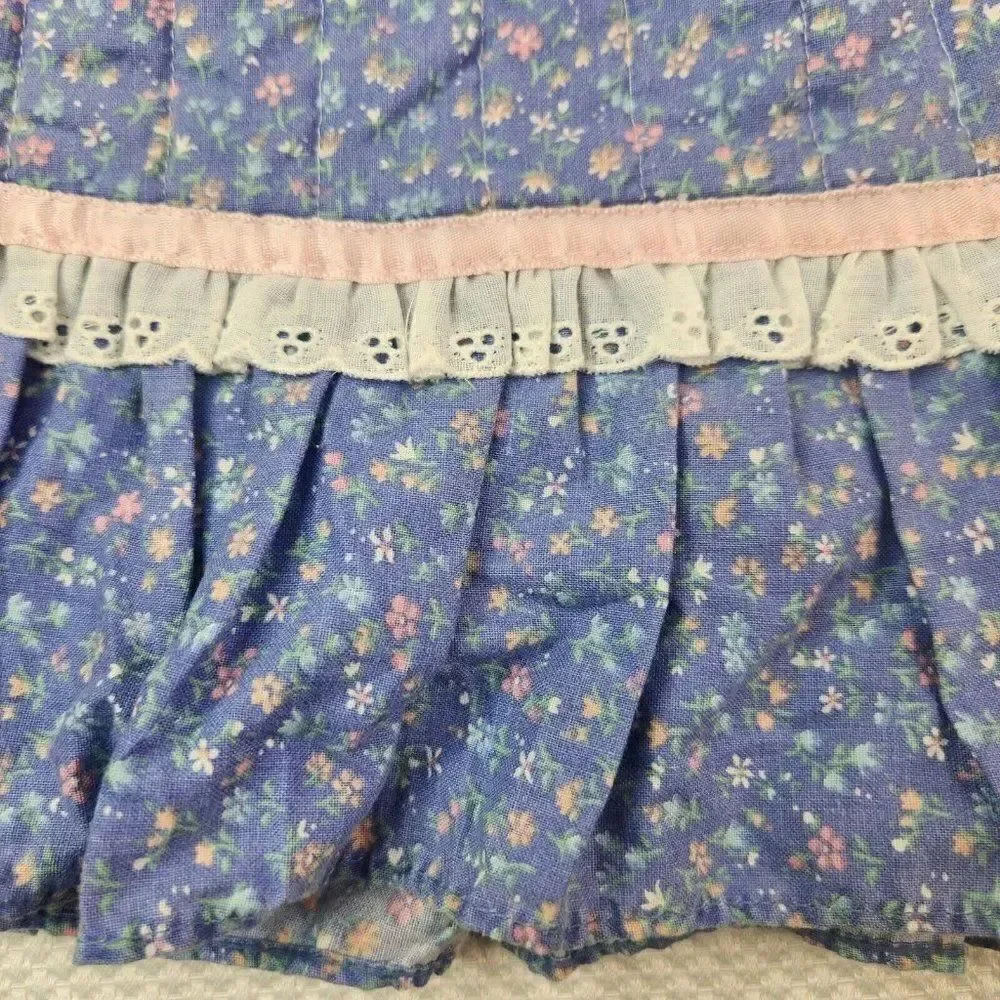 Vintage 80s Her Majesty Girls 3T Jumper Dress Blue Quilted Floral Prairie